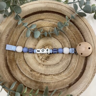 Attache tétine coton blanc et rayures