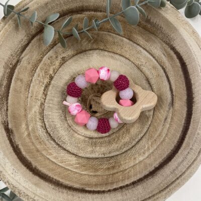 Anneau de dentition paillettes roses