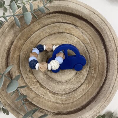 Anneau de dentition bleu marine et bois