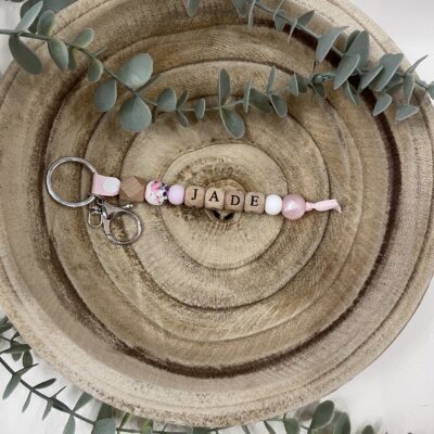 Porte-clé pivoine rose et rose nacré