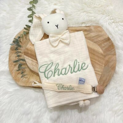 doudou lapin crème et attache tétine