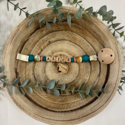 Attache tétine fleur des champs et vert canard