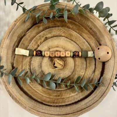 Attache tétine feuille d'automne et vert sage