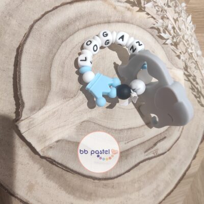 anneau de dentition éléphant bleu gris