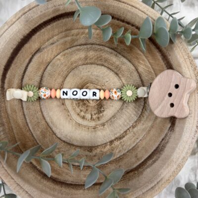 Attache tétine fantaisie fleur vert sage