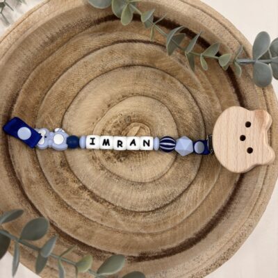 Attache tétine fantaisie raton laveur et bleu marine