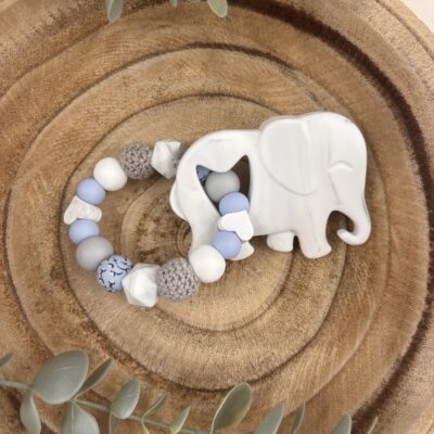 Anneau de dentition blanc marbré et bleu ciel