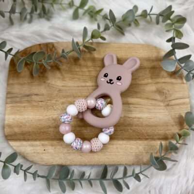 Anneau de dentition aconyte flower et rose nacré