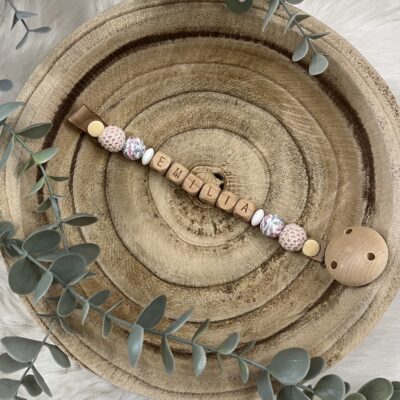 Attache tétine aconyte flower et blanc