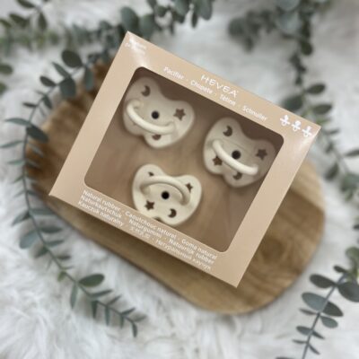 Lot de 3 tétines Hevea Newborn en caoutchouc naturel – pack écologique et hygiénique