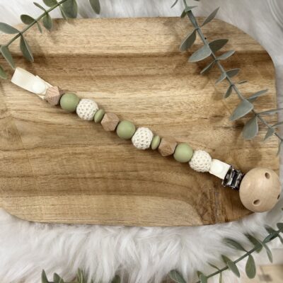 Attache tétine sans prénom - vert sage et crème- sécurisé et unique